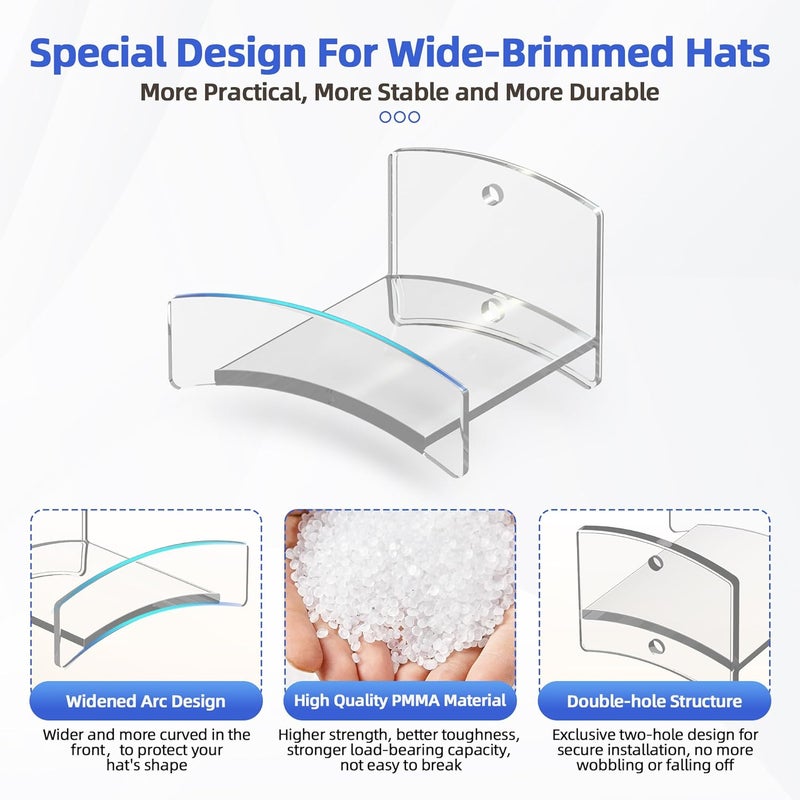 TimDonki Cowboy Hat Rack(12Pack) - Wide Brimmed Organizer - Strong Adhesive Cowboy Holder - 2.2Inch Hooks for Walls - 2 Mounting Option Holder - Hangers for Doors and Closets - Clear - Image 3